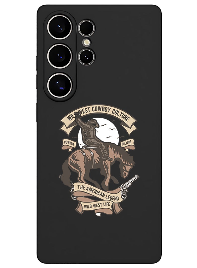 Theodor Protective Slim Fit Case Liquid Silicone Cover with Full Body Protection Anti-Scratch Shockproof Case For Samsung Galaxy S25 Ultra (Black) - Wild west cowboy - Image 1
