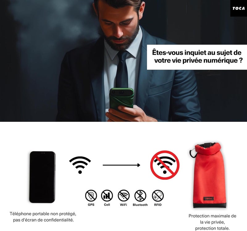 TOCA No Signal Sleeve Faraday-bag, Signal Blocking Pouch, Mobile Phone Protection, Blocking, Prevents splintering, tracking and tracking on mobile devices - Image 2