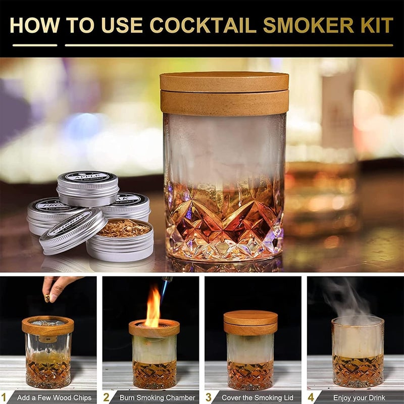 klarako Cocktail Smoker with Wood Chips Smoked Old Fashioned Cold Smoker for Cocktail, Whiskey, Wine, Bourbon , Cheese, Meat, Cocktail Smoking Kit Natural Wood Shavings (B) - Image 4