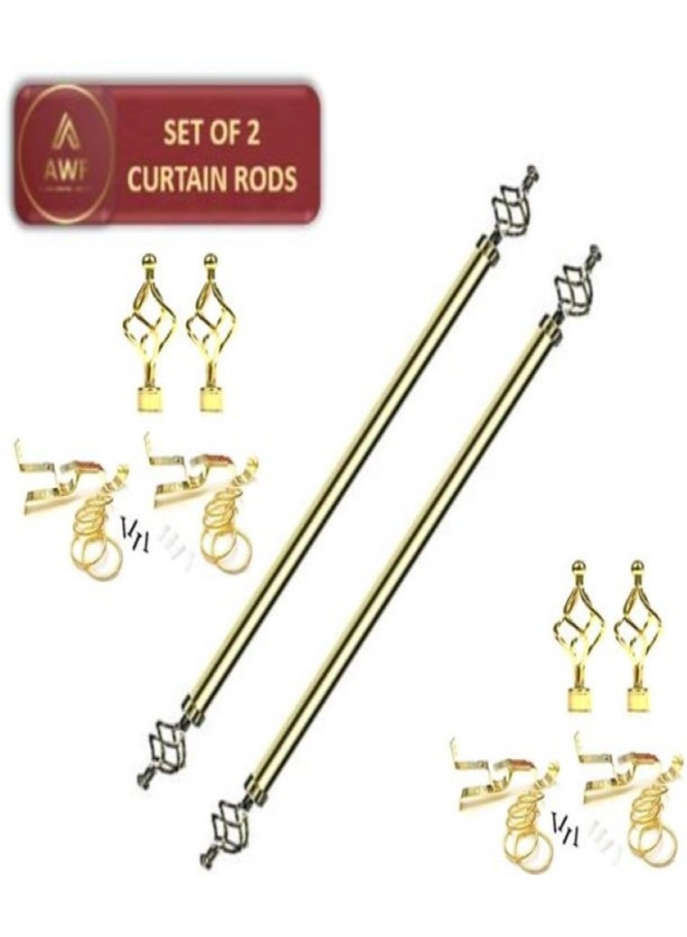 AL WADI FURNITURE Set of 2 Roman Pole Style Heavy Duty Luxury Extendable Curtain Rods, Metal Single Rods Finials Decorative End Window Treatment Rods Drapery Rods (GOLD, 110 – 200 cm)  - Image 1