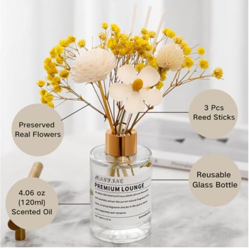Reed Diffuser Set/English PearandFreesia/ 120ml/ with Preserved Flowers Scent Fragrance Oil Diffuser with Sticks for Home Bedroom Bathroom Accessories Office Shelf Decor Gift Women - Image 2