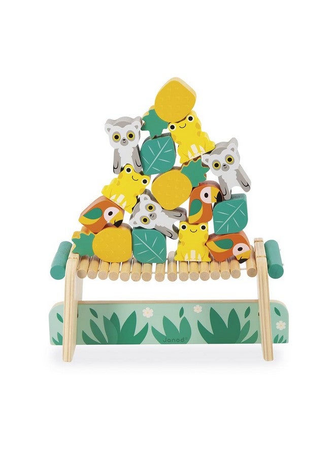 Janod - Tropik Tropical Balance Game - Wooden Toy - 1 Bridge to Construct and 15 Stackable Pieces - Educational Toy: Fine Motor Skills - Water-Based Paint - 2 Years + J08271 - Image 2