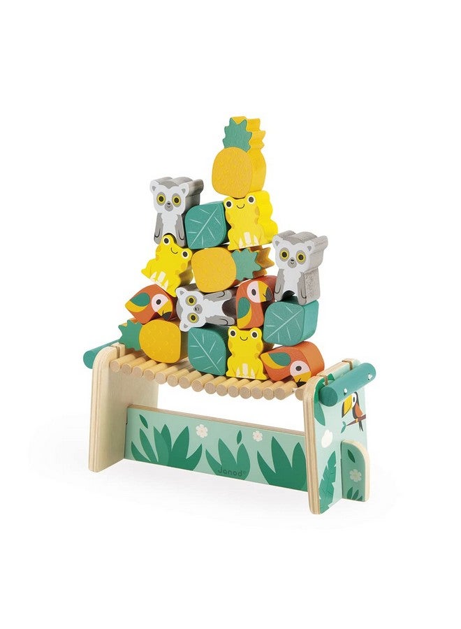 Janod - Tropik Tropical Balance Game - Wooden Toy - 1 Bridge to Construct and 15 Stackable Pieces - Educational Toy: Fine Motor Skills - Water-Based Paint - 2 Years + J08271 - Image 3