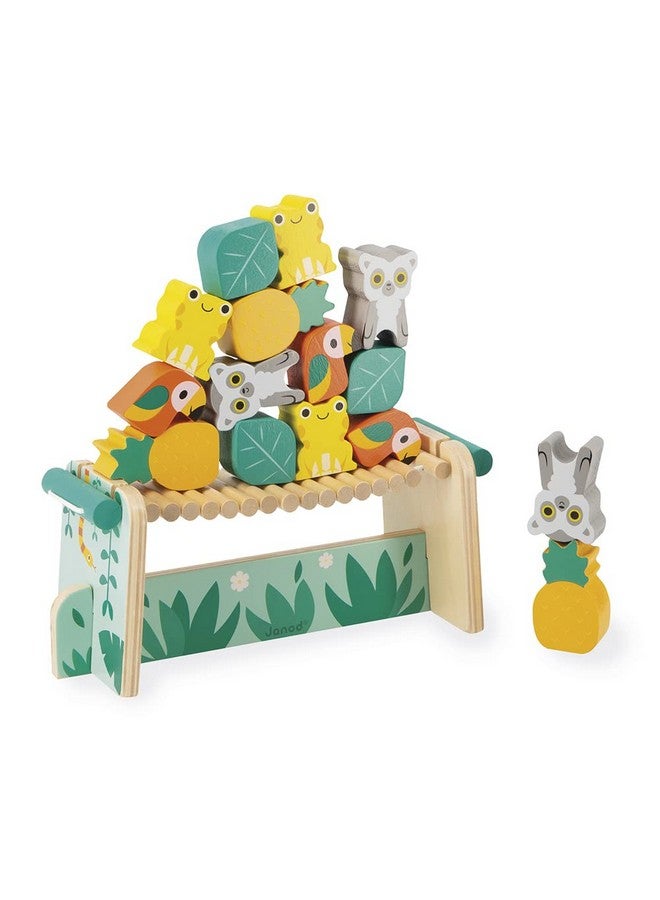 Janod - Tropik Tropical Balance Game - Wooden Toy - 1 Bridge to Construct and 15 Stackable Pieces - Educational Toy: Fine Motor Skills - Water-Based Paint - 2 Years + J08271 - Image 1