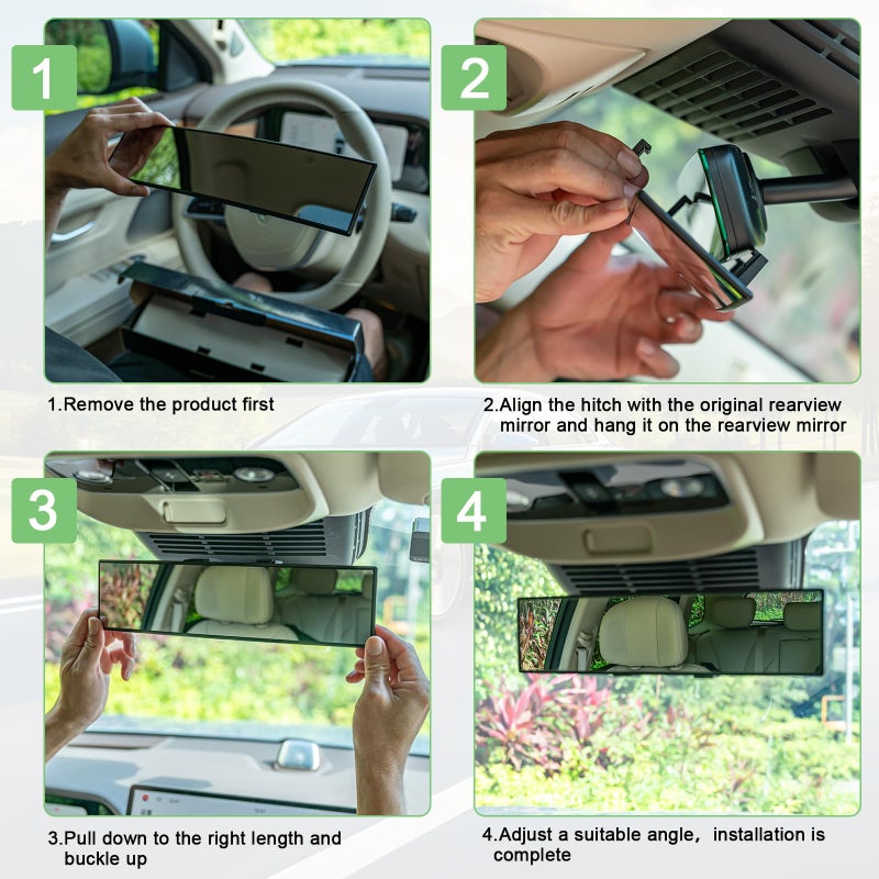 BOOMIBOO Rear View Mirror, Interior Clip-on Wide Angle Panoramic Rear Mirrors, Universal 11.81 Inch Panoramic Convex Rearview Mirror, Cars Accessory, for Cars,SUVs,Trucks, Various Kinds Vehicles - Image 5