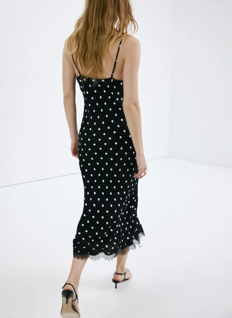 مانجو Polka Dot Dress With Lace Detail
