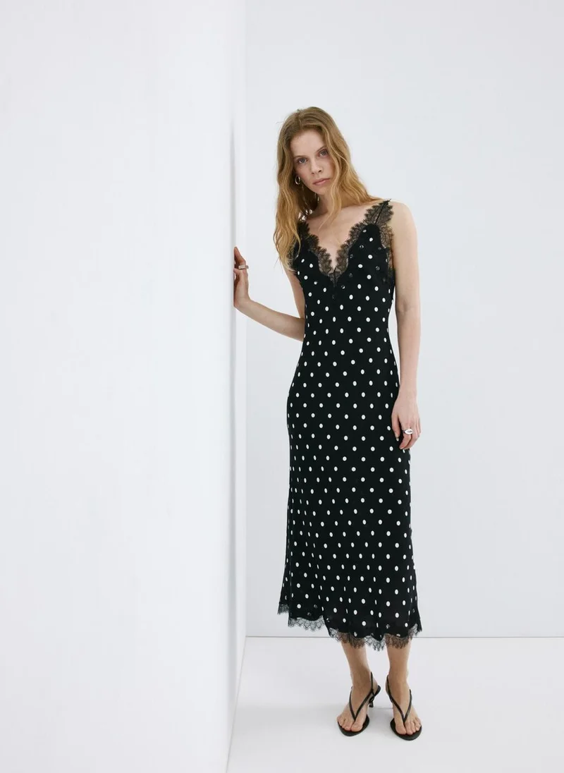 MANGO  Polka Dot Dress With Lace Detail for Women | Best Price UAE