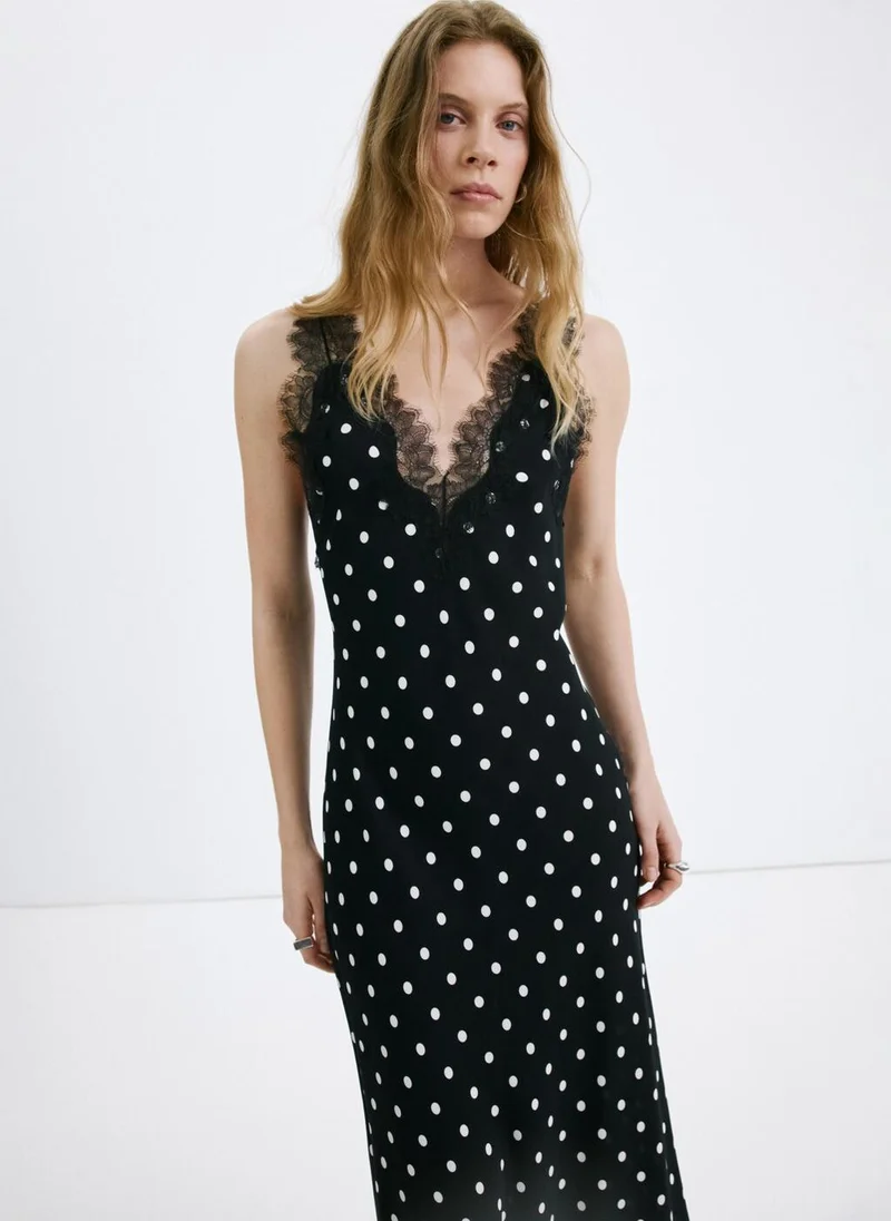MANGO  Polka Dot Dress With Lace Detail for Women | Best Price UAE