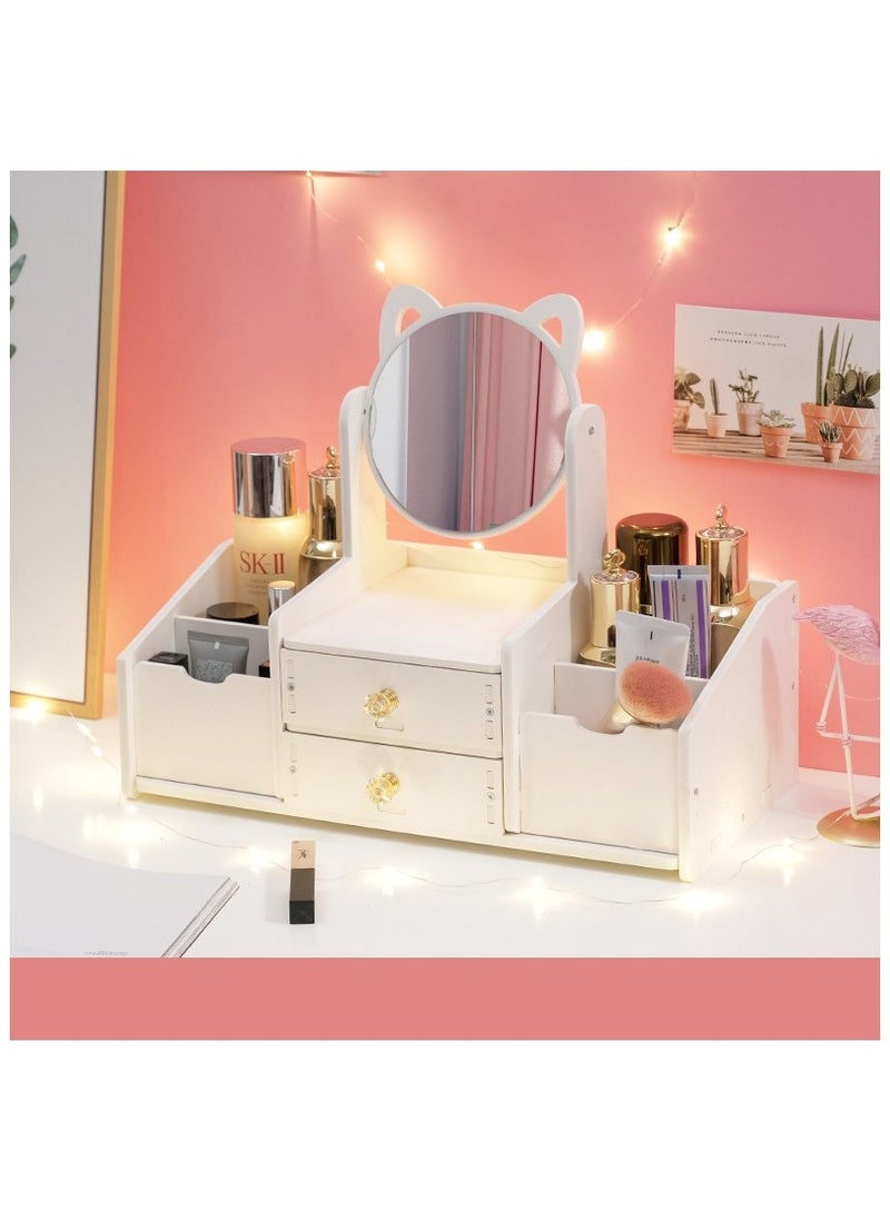 Organized Home Multifunctional Large Capacity Cosmetic Storage Box with Mirror and Drawer Suitable for Bathroom Bedroom Dressing Table - Image 1