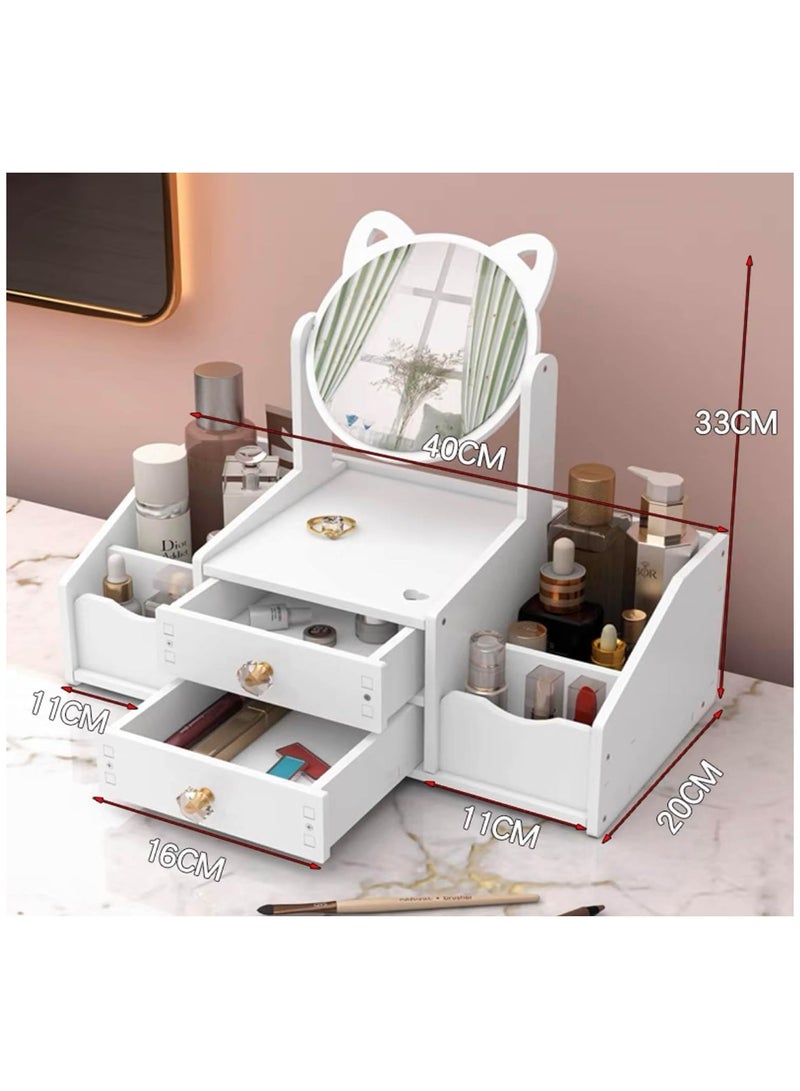 Organized Home Multifunctional Large Capacity Cosmetic Storage Box with Mirror and Drawer Suitable for Bathroom Bedroom Dressing Table - Image 2