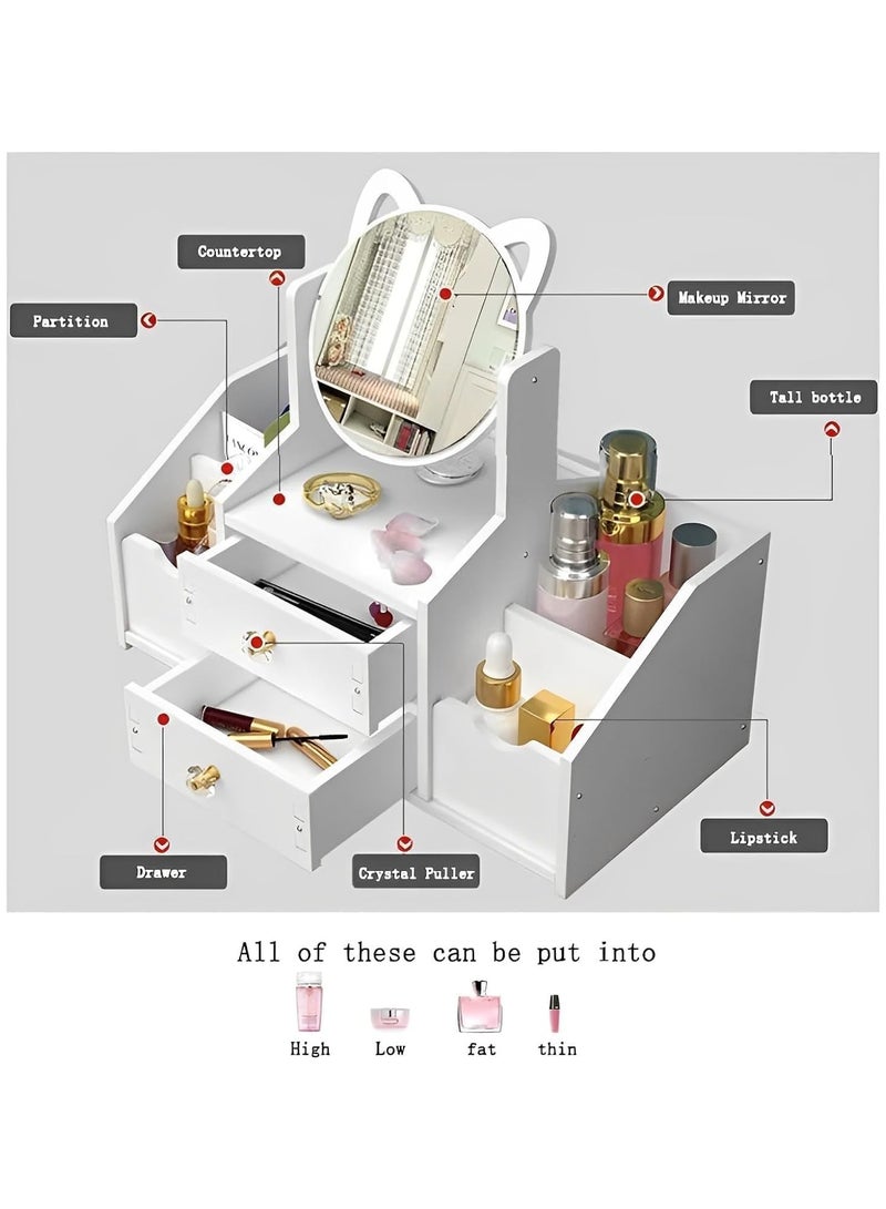 Organized Home Multifunctional Large Capacity Cosmetic Storage Box with Mirror and Drawer Suitable for Bathroom Bedroom Dressing Table - Image 3