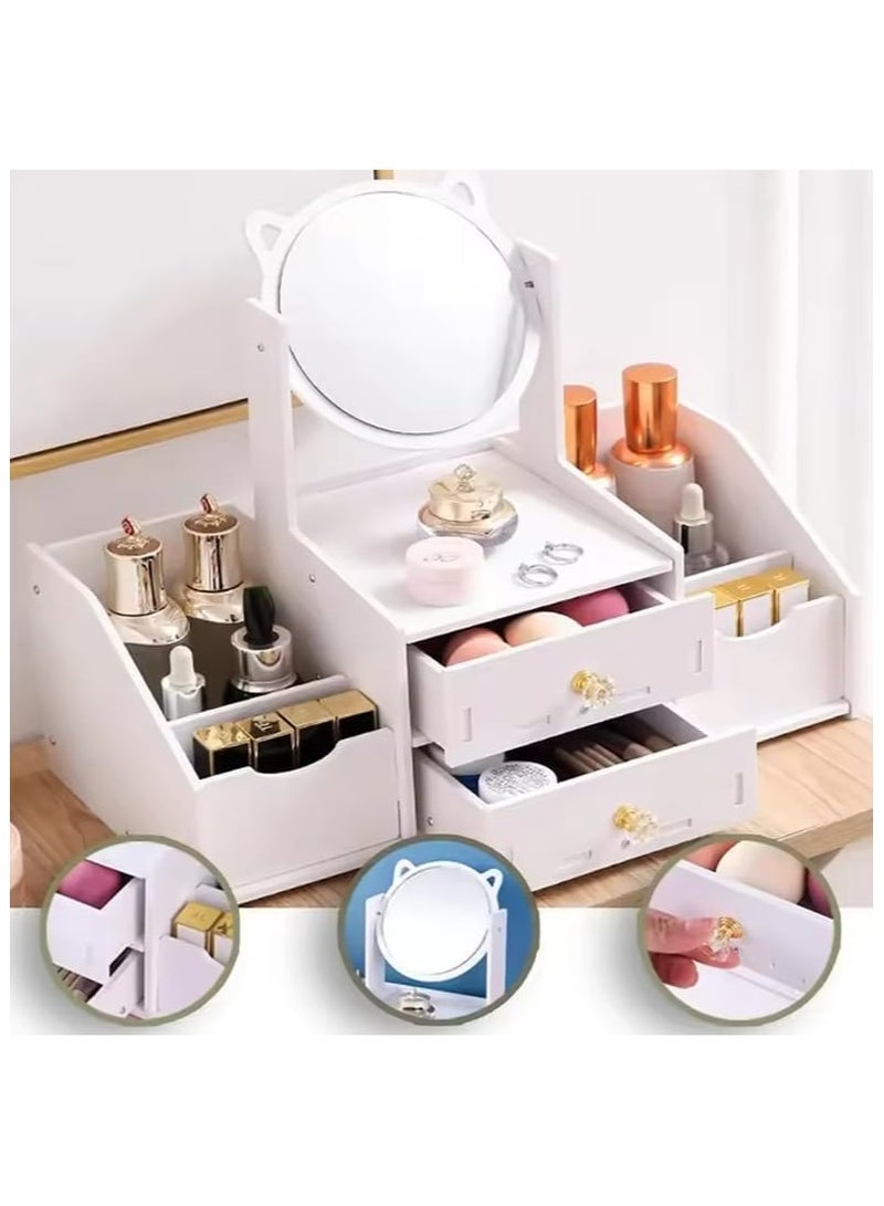 Organized Home Multifunctional Large Capacity Cosmetic Storage Box with Mirror and Drawer Suitable for Bathroom Bedroom Dressing Table - Image 4