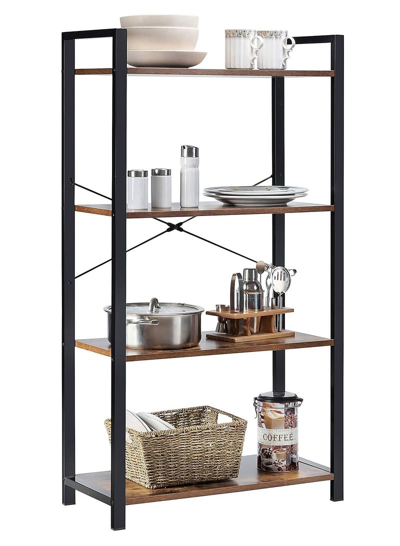AGD 4-Tier Open Bookcase with Metal Frame, Freestanding Shelving Unit for Storage and Display, for Living Room, Bedroom, Office, Brown - Image 1
