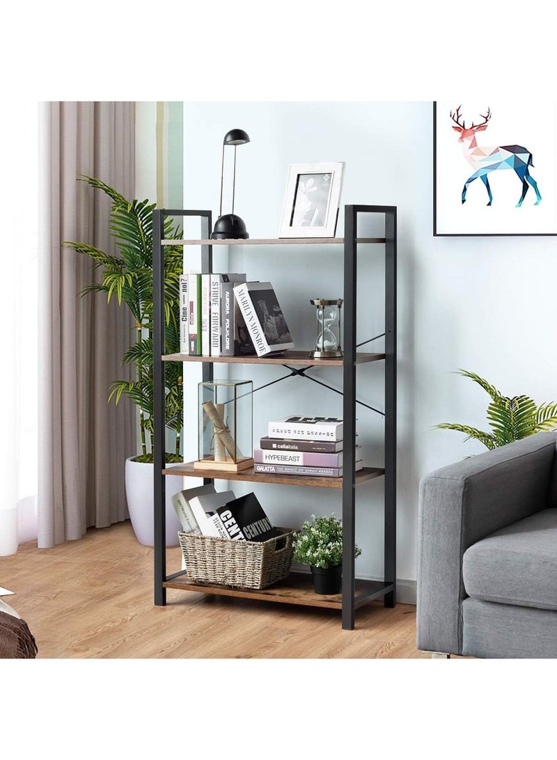 AGD 4-Tier Open Bookcase with Metal Frame, Freestanding Shelving Unit for Storage and Display, for Living Room, Bedroom, Office, Brown - Image 3