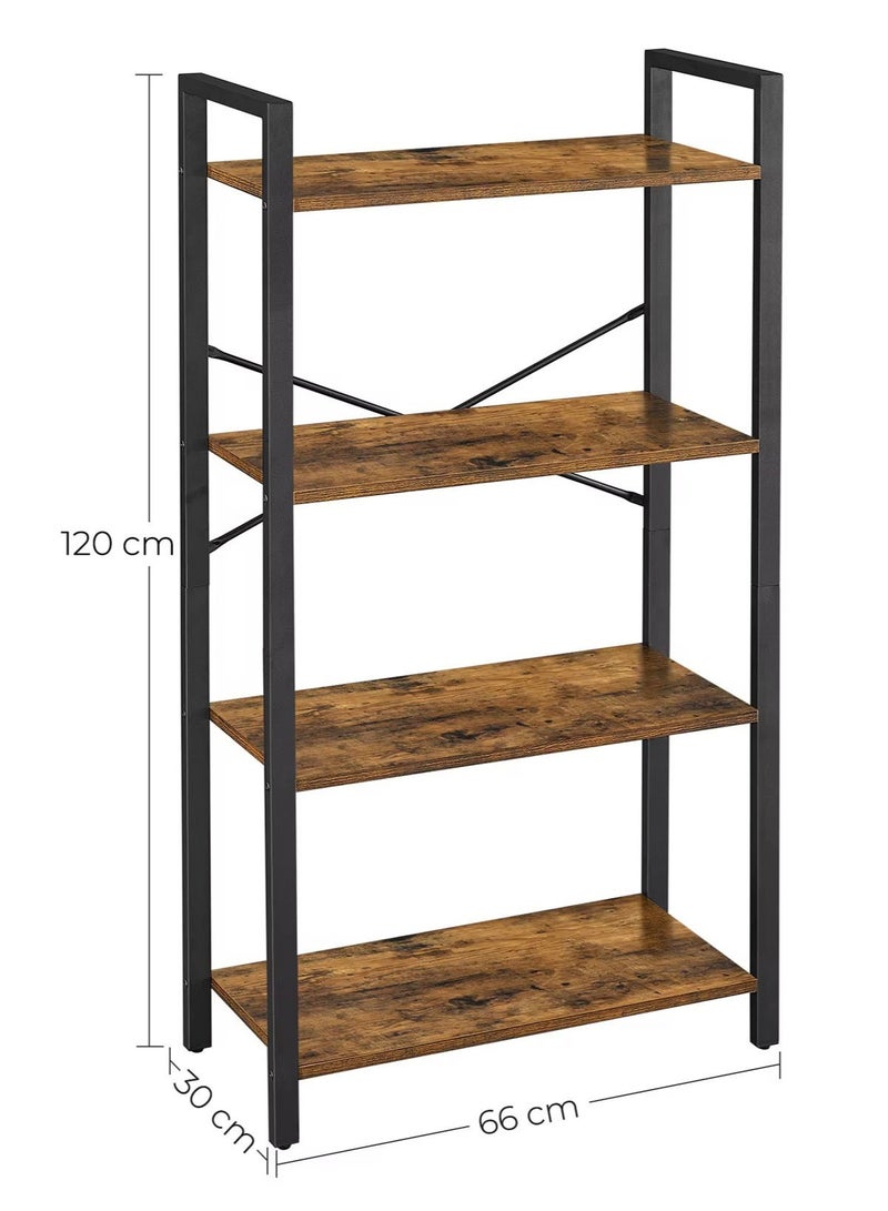 AGD 4-Tier Open Bookcase with Metal Frame, Freestanding Shelving Unit for Storage and Display, for Living Room, Bedroom, Office, Brown - Image 4