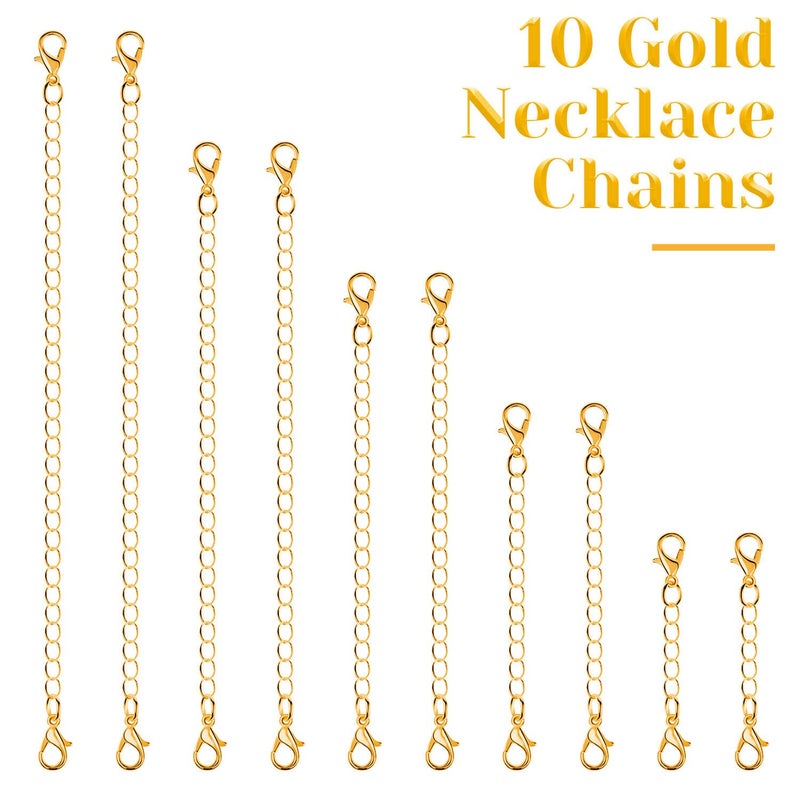 anezus Chain Extenders for Necklaces, 10pcs Gold Jewelry Extenders for Necklaces, Stainless Steel Chain Extenders for Necklace, Bracelet and Anklet (Assorted Sizes) - Image 2