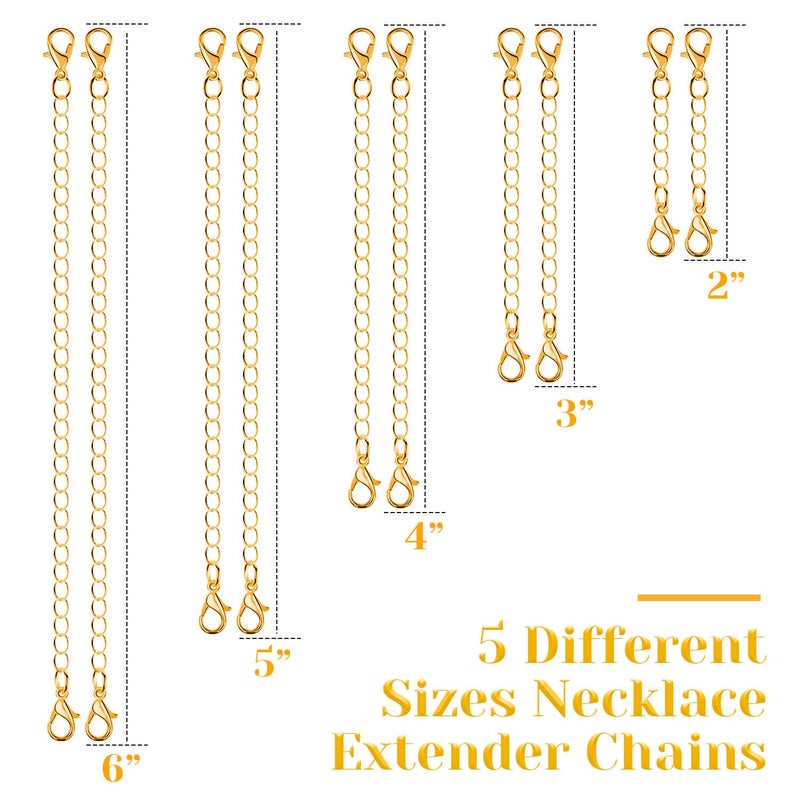 anezus Chain Extenders for Necklaces, 10pcs Gold Jewelry Extenders for Necklaces, Stainless Steel Chain Extenders for Necklace, Bracelet and Anklet (Assorted Sizes) - Image 3