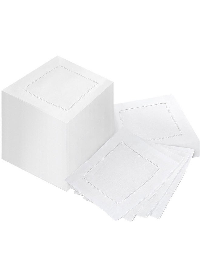 Jerify Linen Cocktail Napkins Bulk 6 x 6 Inch Cloth Hemstitch Fabric Napkins for Party Wedding Bar Beverage Coffee Dessert(White,80 Pcs) - Image 1
