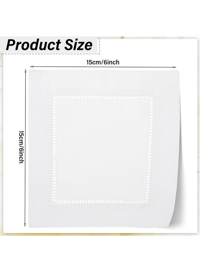 Jerify Linen Cocktail Napkins Bulk 6 x 6 Inch Cloth Hemstitch Fabric Napkins for Party Wedding Bar Beverage Coffee Dessert(White,80 Pcs) - Image 2
