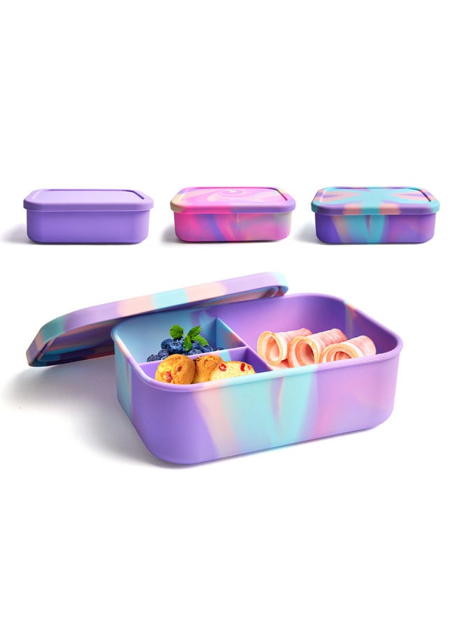 Dielectric Sealed Storage Box Food Grade Silicone Lunch Box Microwave Heating Lunch Lunch Box Refrigerator Preservation Box-Specifications:210mm*140mm*70mm-Color:Pink, Purple And Blue Rice Pattern Lunch Box - Image 4