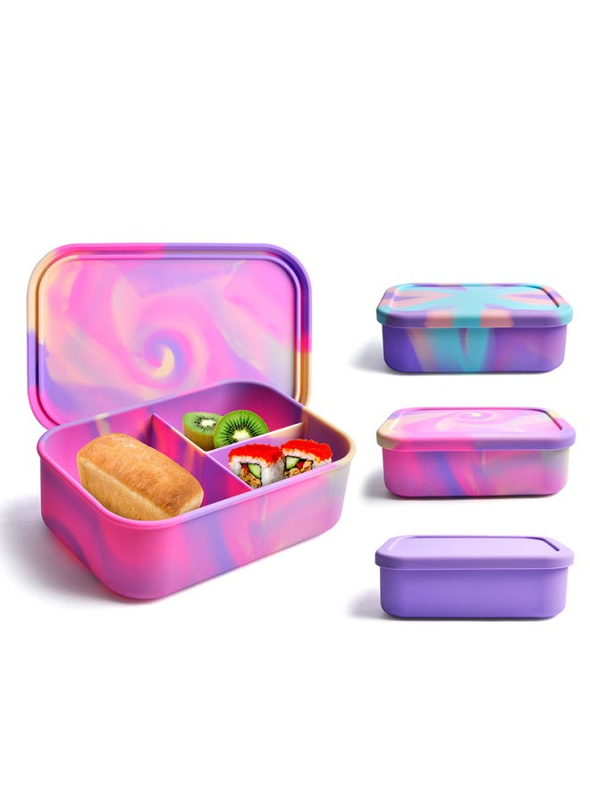 Dielectric Sealed Storage Box Food Grade Silicone Lunch Box Microwave Heating Lunch Lunch Box Refrigerator Preservation Box-Specifications:210mm*140mm*70mm-Color:Pink, Purple And Blue Rice Pattern Lunch Box - Image 5