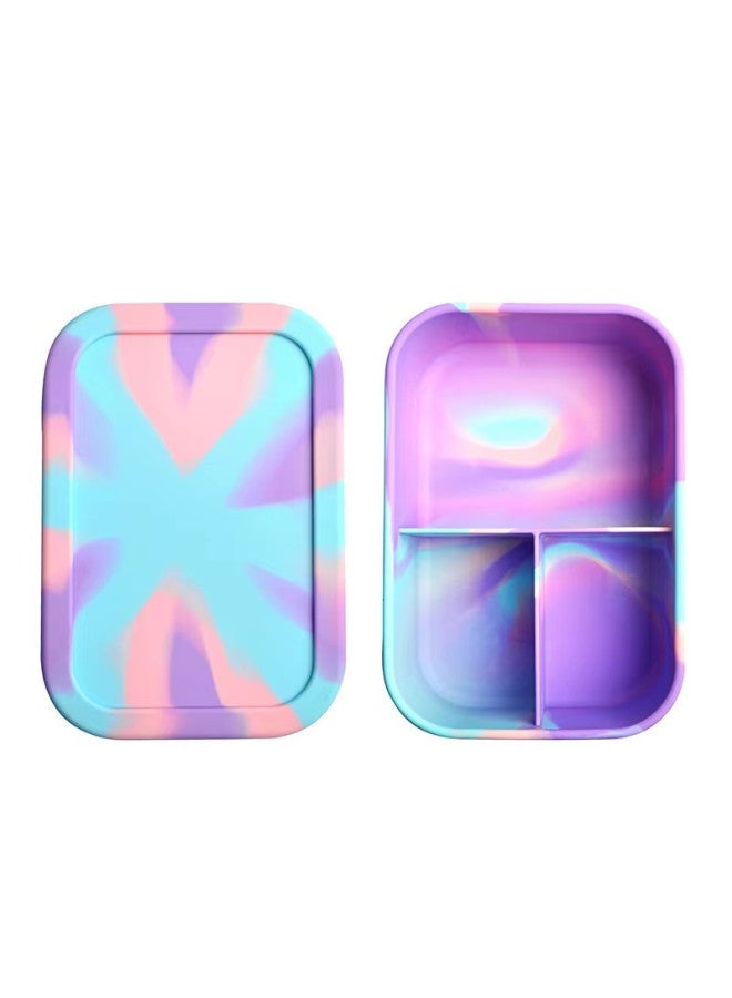 Dielectric Sealed Storage Box Food Grade Silicone Lunch Box Microwave Heating Lunch Lunch Box Refrigerator Preservation Box-Specifications:210mm*140mm*70mm-Color:Pink, Purple And Blue Rice Pattern Lunch Box - Image 1