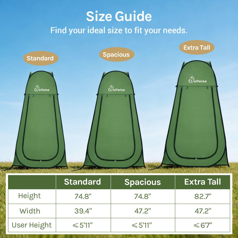 Wolfwise Pop Up Shower Tent, Portable Instant Changing Tent with Ventilation Window & Carry Bag, Privacy Bathroom Toilet for Beach, Camping & Outdoor, Width 40 ", Height 75 ", Green - Image 2