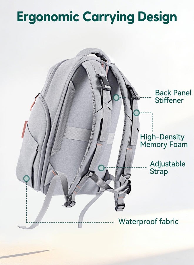 BABELIO Grid Wizard Diaper Bag Backpack - Multi Function Waterproof Diaper Bag, Travel Essentials Baby Bag with Insulated Bottle Holders, Baby Shower Gifts, Grey - Image 4