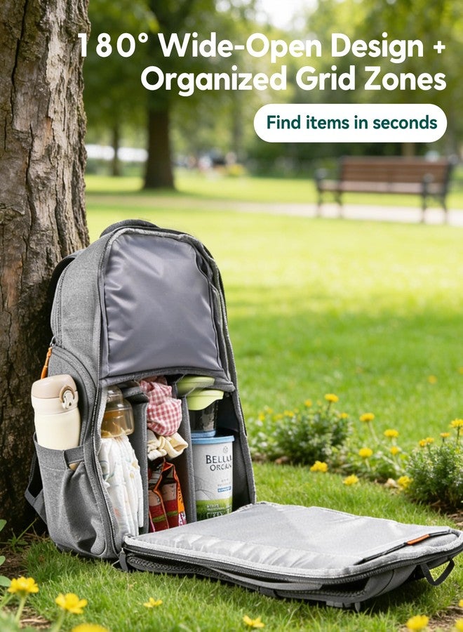 BABELIO Grid Wizard Diaper Bag Backpack - Multi Function Waterproof Diaper Bag, Travel Essentials Baby Bag with Insulated Bottle Holders, Baby Shower Gifts, Grey - Image 2