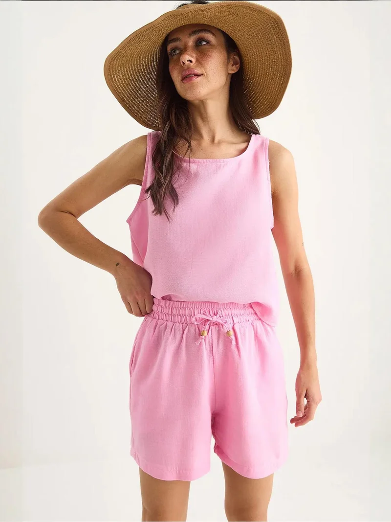 Bianco Lucci Bright Pink LUCCI Textured Cotton Two-Piece Coord Set with Crew Neck for Women | Best Price UAE