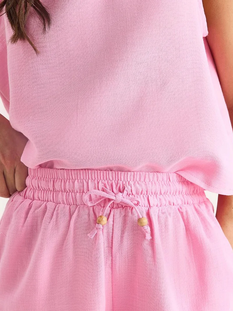 Bianco Lucci Bright Pink LUCCI Textured Cotton Two-Piece Coord Set with Crew Neck for Women | Best Price UAE