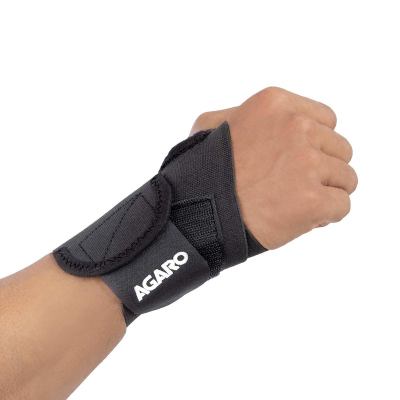 AGARO Wrist Brace with Thumb Loop for Sports, Injuries, Cross Fit Pain Relief, Wrist Workout, Hand Grip Straps, For Men and Women, Universal Size, Black - Image 1