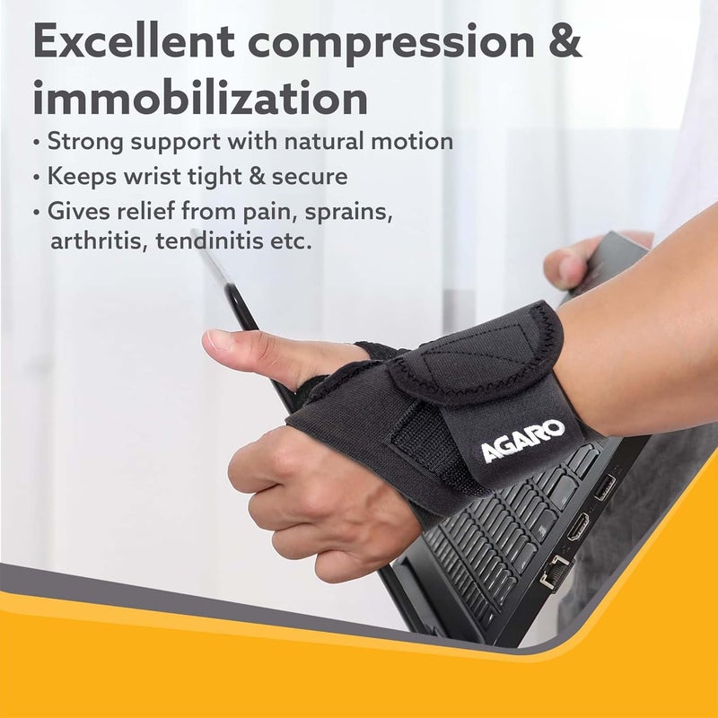 AGARO Wrist Brace with Thumb Loop for Sports, Injuries, Cross Fit Pain Relief, Wrist Workout, Hand Grip Straps, For Men and Women, Universal Size, Black - Image 2