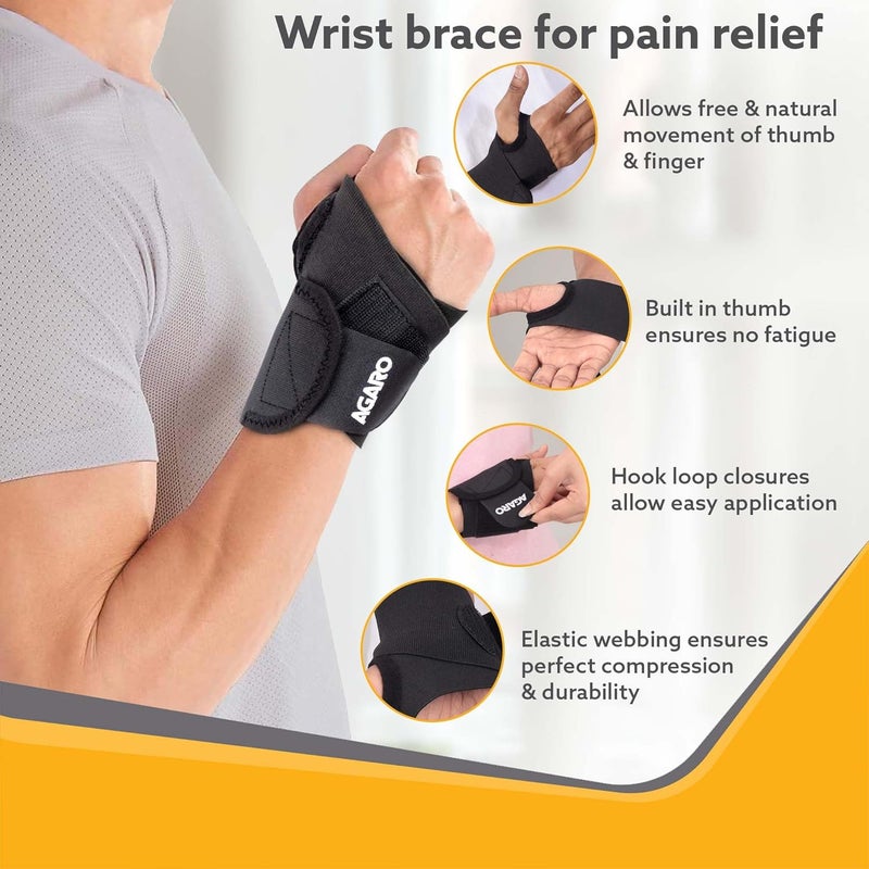 AGARO Wrist Brace with Thumb Loop for Sports, Injuries, Cross Fit Pain Relief, Wrist Workout, Hand Grip Straps, For Men and Women, Universal Size, Black - Image 3