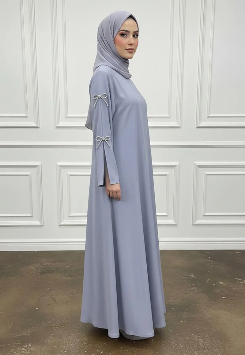 NUKHBAA Serene Elegance Embellished A-Line Abaya-885