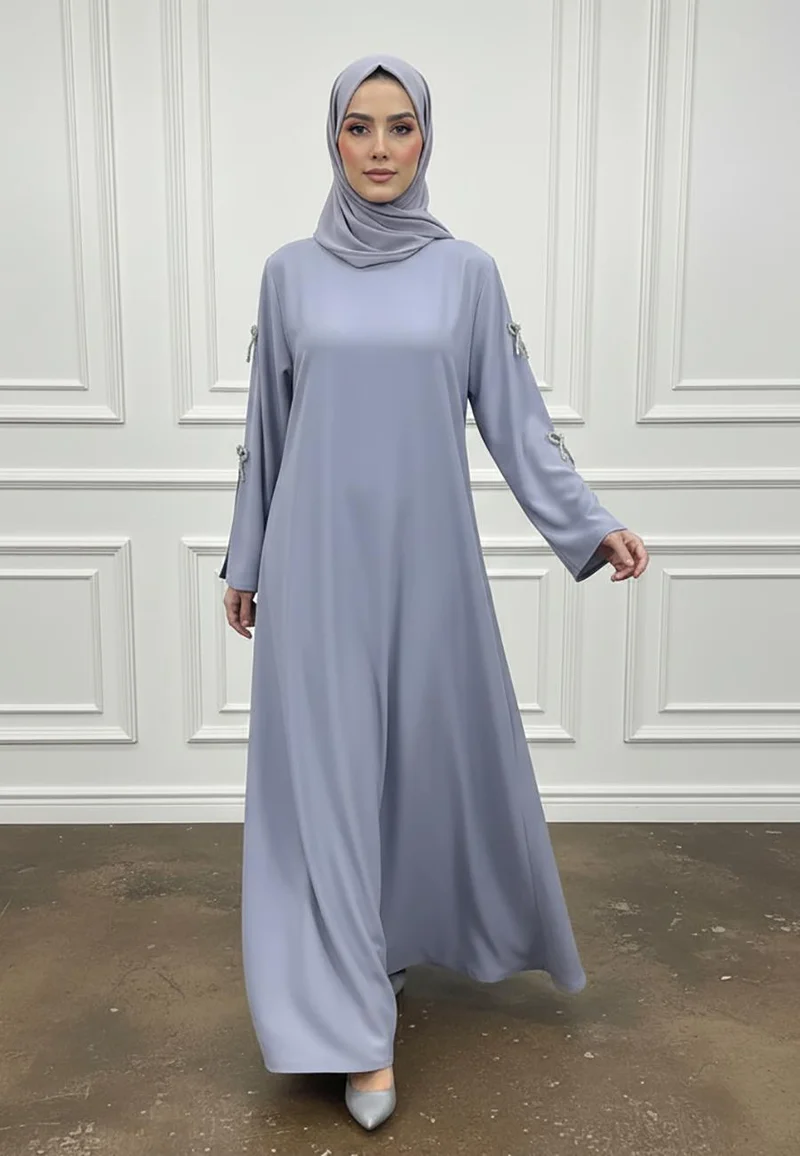 NUKHBAA Serene Elegance Embellished A-Line Abaya-885