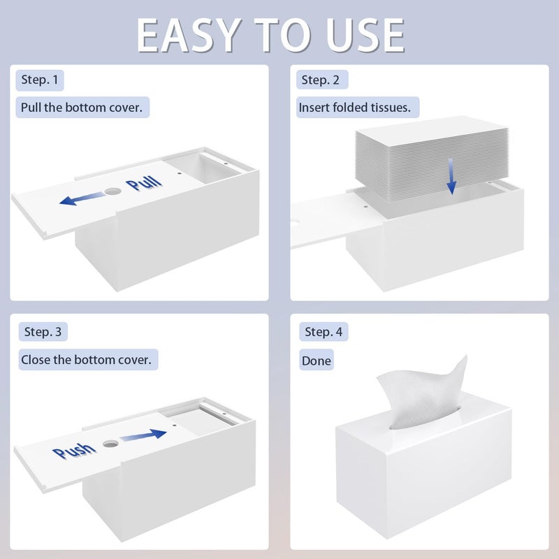 PITBVO Tissue Box Cover, Acrylic Tissue Box Holder Rectangle Upgrade Size Facial Tissue Holder Handmade Napkin Dispenser for Bathroom Kitchen Bedroom Home Office (Glossy White, 9.85"L x 5.1"W x 5.3"H) - Image 5