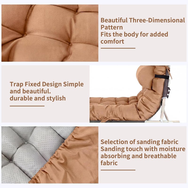 Tudomro 1 Pcs Brown 66'' Outdoor Chaise Lounge Cushion Waterproof Patio Lawn Pool Chaise Lounge Cushion with Headrest Pillow & Ties Weather Fade Resistant Replacement Longue Chair Pad - Image 3