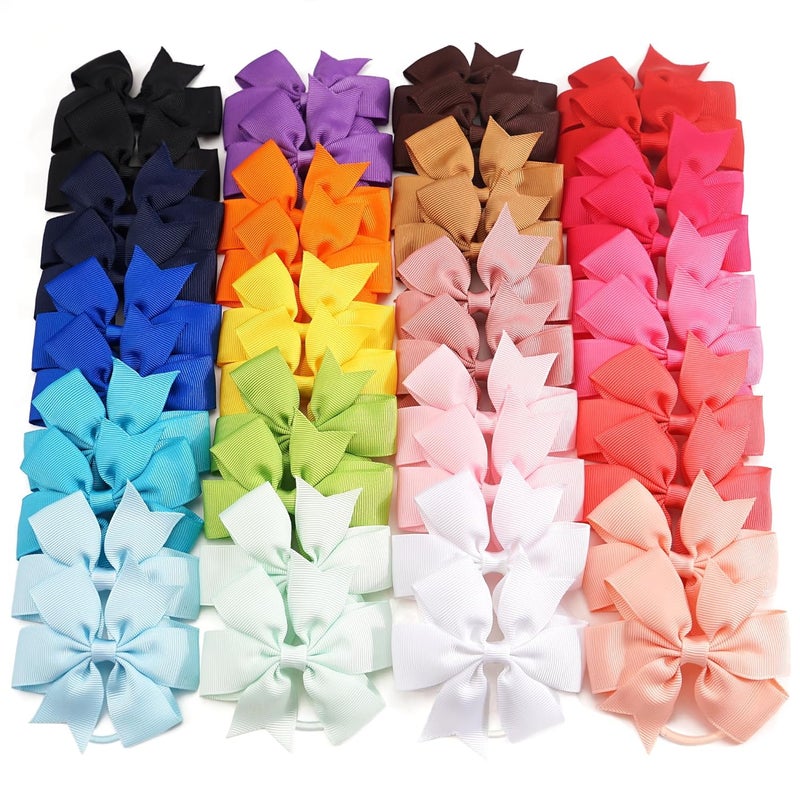 CellElection 40Pcs Baby Girls 3'' Boutique Grosgrain Ribbon Hair Bows Elastic Hair Ties Ponytail Holder Hair Bands in Pairs for Girls Toddlers Kids Children Teens - Image 1