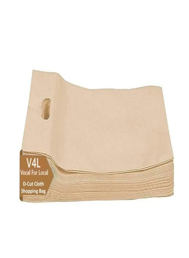 V4L Brown Color D-Cut Cloth Carry Bag, Handle Bag, Shopping Bag, Daily Use Bag, Gift Bag (10X14, PACK OF 50) - Image 1