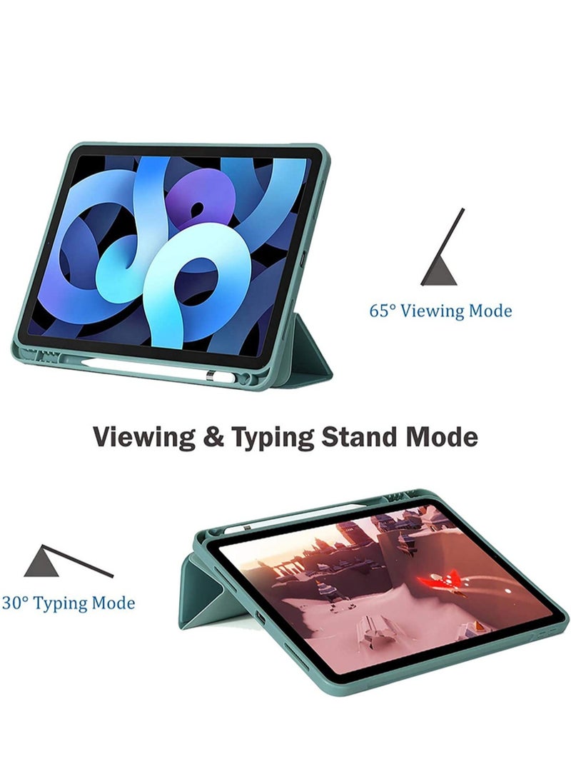 ELTRAZONE حافظة لجهاز iPad Air 4 10.9 الجديد، تصميم حامل أقلام من السيليكون فائق النحافة، غطاء خلفي ذكي مغناطيسي، حامل ثلاثي الطيات مع خاصية الإيقاظ/السكون التلقائي، لجهاز iPad Air 4 10.9 بوصة 2020 - أخضر غامق - Image 4