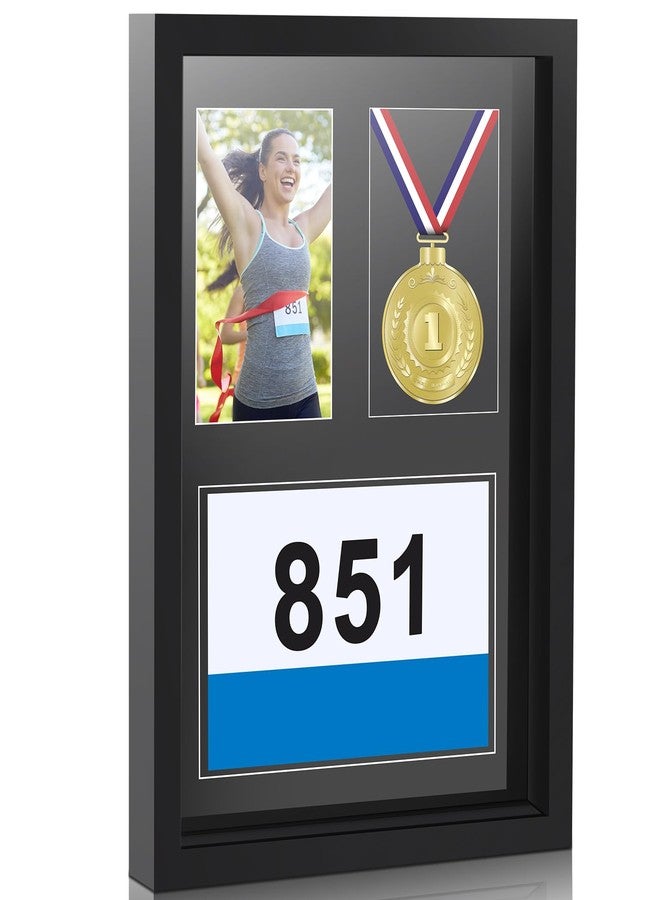 RattanView 17 x 12.5 Inches 3 in 1 Shadow Box Display Black Medal Photo Framing Kit Medal Frame Display Case Runners Triathlon and Running Bib Holder for Race Bibs Race Winner Photo - Image 1