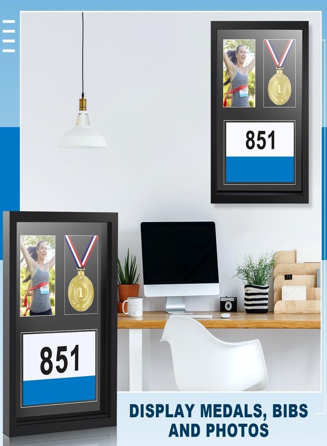 RattanView 17 x 12.5 Inches 3 in 1 Shadow Box Display Black Medal Photo Framing Kit Medal Frame Display Case Runners Triathlon and Running Bib Holder for Race Bibs Race Winner Photo - Image 2