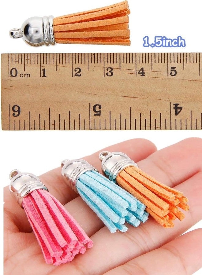 Evaluemart Pack of 25Pcs Leather Suede Tassel with Silver Caps, for Keychain Cellphone Straps Jewelry Charms,Suede Leather Tassels DIY Accessories - Image 2