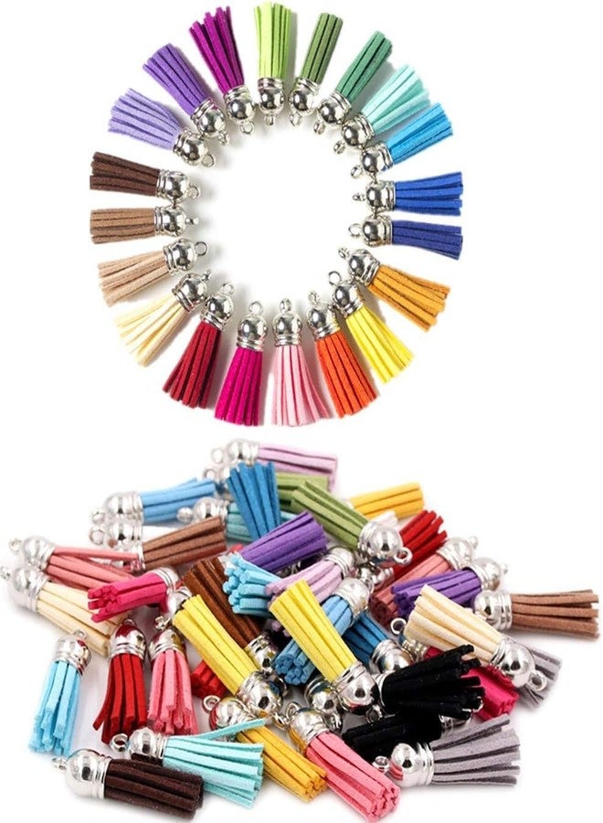 Evaluemart Pack of 25Pcs Leather Suede Tassel with Silver Caps, for Keychain Cellphone Straps Jewelry Charms,Suede Leather Tassels DIY Accessories - Image 1