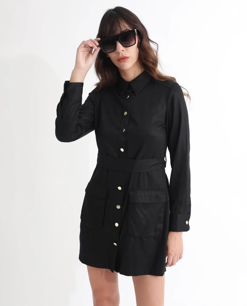 Rareism Women's Effortlessly Chic Shirt Collar Shirt Dress