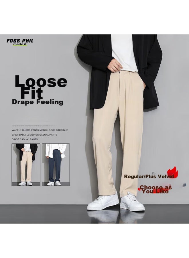 Foss Phil Casual Pants For Men, Spring And Summer Loose Straight-leg Trousers, Draping Wide-leg Pants, Sports Dress Pants, Khaki, XL - Image 1