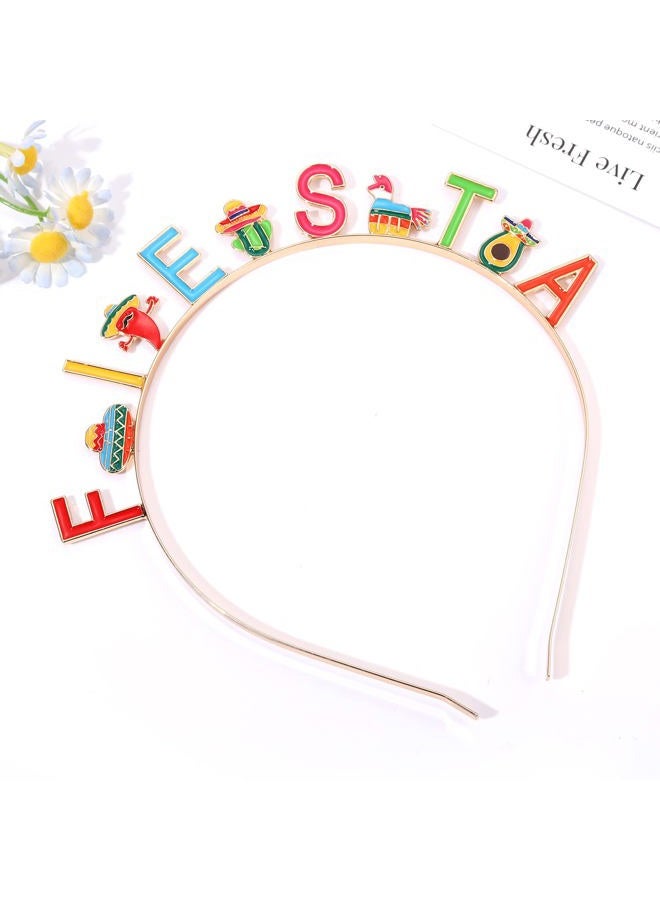 CEALXHENY أربطة رأس سينكو دي مايو للنساء، أشرطة شعر مكسيكية، أربطة رأس ملونة على شكل قبعة سومبريرو وفلفل كاكتوس (نمط أ) - Image 2