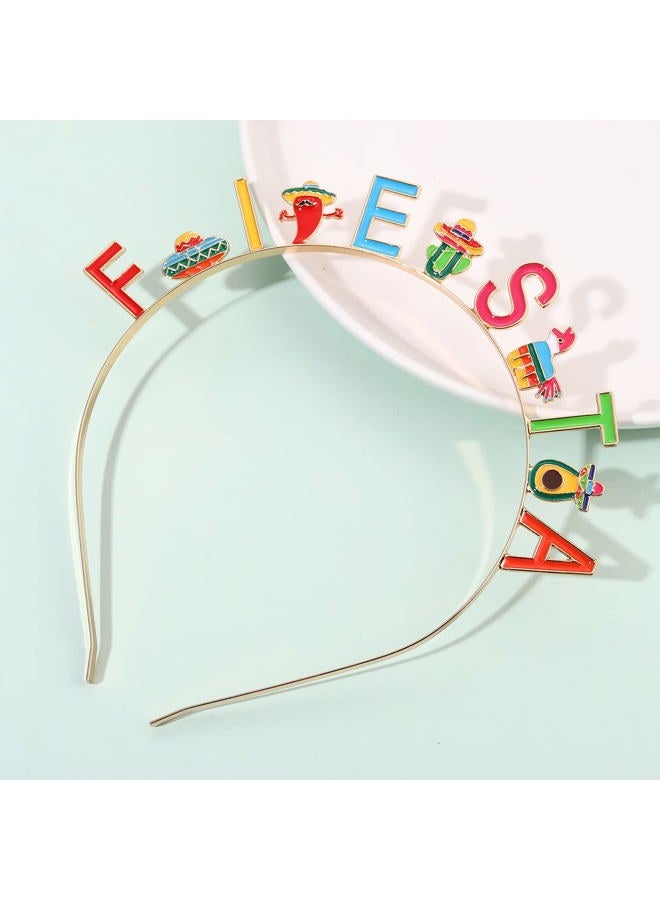 CEALXHENY أربطة رأس سينكو دي مايو للنساء، أشرطة شعر مكسيكية، أربطة رأس ملونة على شكل قبعة سومبريرو وفلفل كاكتوس (نمط أ) - Image 4