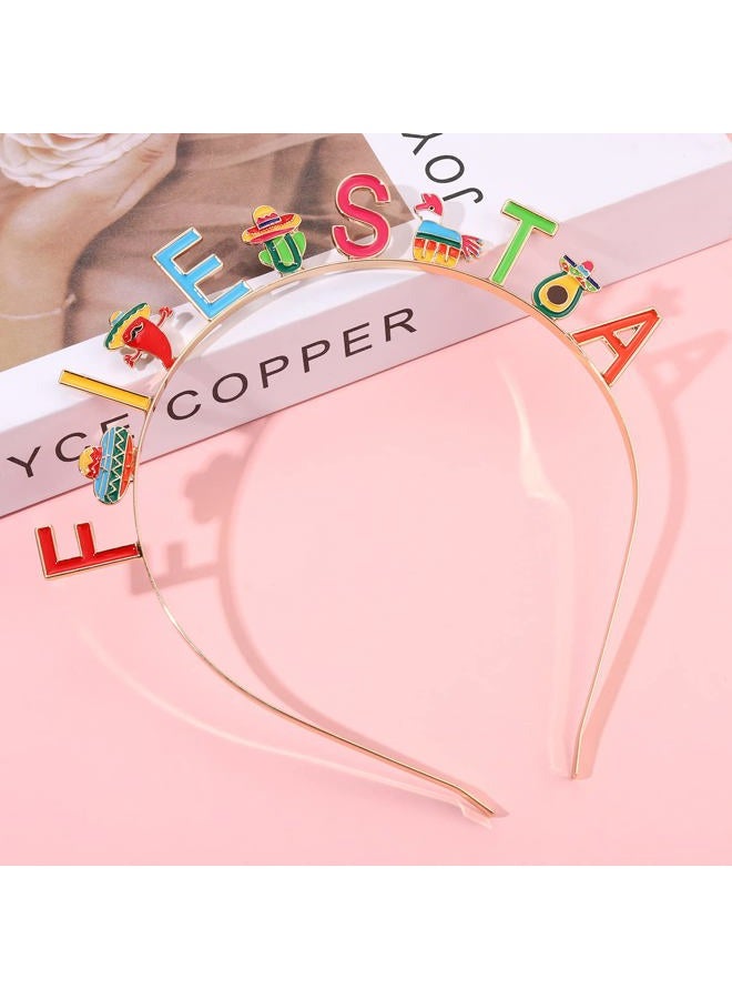 CEALXHENY أربطة رأس سينكو دي مايو للنساء، أشرطة شعر مكسيكية، أربطة رأس ملونة على شكل قبعة سومبريرو وفلفل كاكتوس (نمط أ) - Image 3